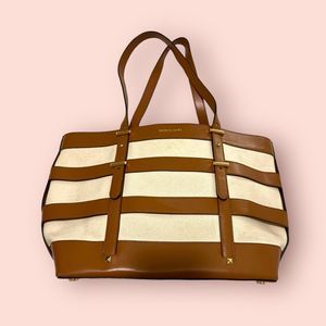 Michael Kors Marie‎ Medium Cage Tote Bag Canvas Leather Stripes